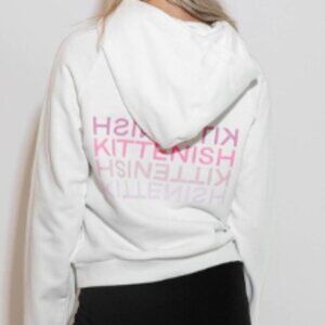 Kittenish White Hoodie with Pink Graphic